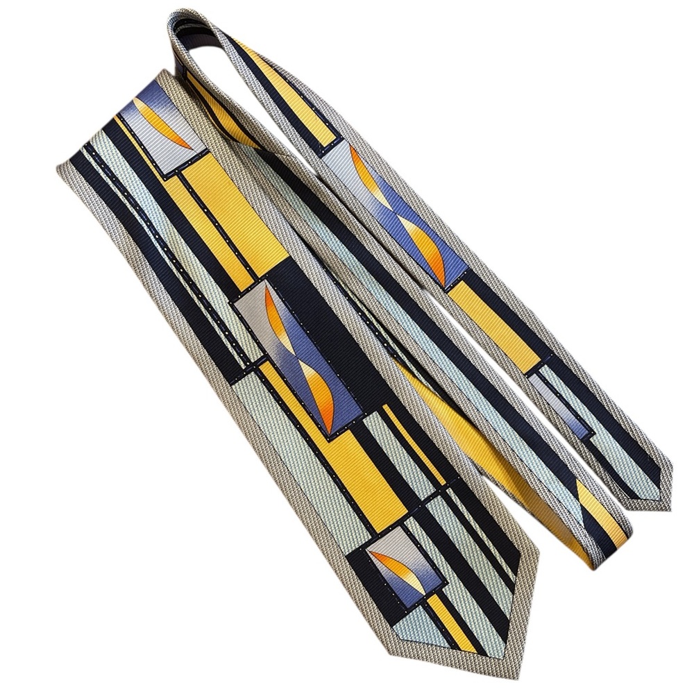 Vito Rufolo Silk Tie Geometric Modern Art Yellow Blue Italy 4”